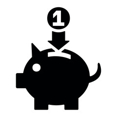 Piggy bank outline icon on white background.Piggy bank down arrow icon
Financial decline icon,
Savings decrease icon.
