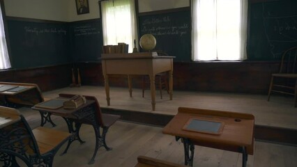 Herbert Hoover National Historic Site in West Branch, Iowa commemorates the life of Herbert Hoover, the 31st President of the United States. Interior of schoolhouse built in 1853. One room school.