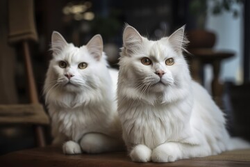 Two Bobtail Kurilian cats. Generative AI