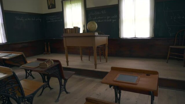 Herbert Hoover National Historic Site in West Branch, Iowa commemorates the life of Herbert Hoover, the 31st President of the United States. Interior of schoolhouse built in 1853. One room school.