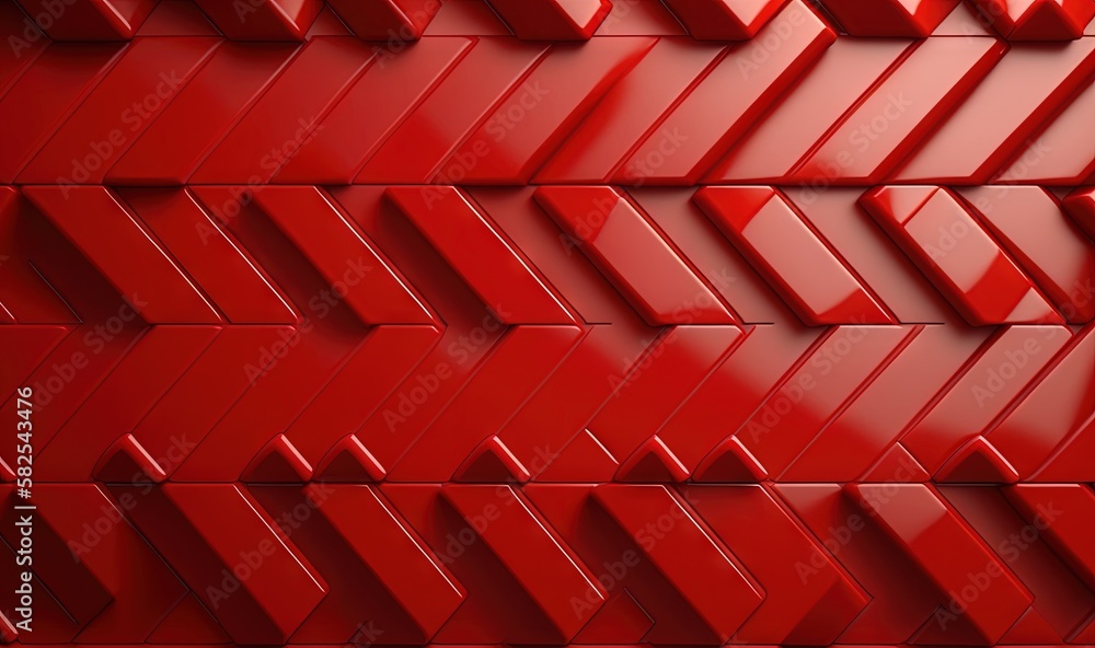 Poster a red wall with many different shapes and sizes of arrows on it's sides and a red background with a 