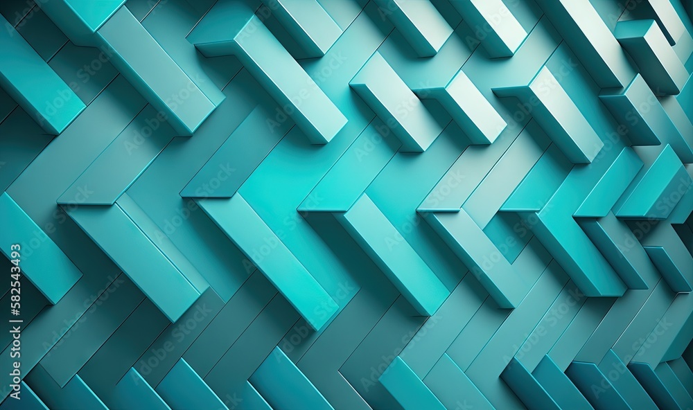 Poster  a blue abstract background with many different shapes and sizes of cubes in the center of the image, with a black background with a white border.  generative ai
