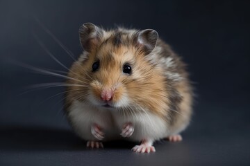 View of a Russian dwarf hamster from above, with a gray background. Generative AI