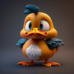 Illustrative 3D cartoon, duck, ai generative.