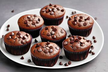 Chocolate muffins with chocolate chips. Generative-AI