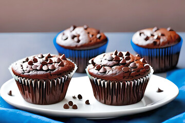Chocolate muffins with chocolate chips. Generative-AI