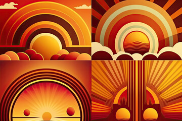 Obraz premium 1970s Retro Style Backgrounds Set ,generative artificial intelligence