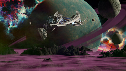 3D illustration of space travel in the future.
