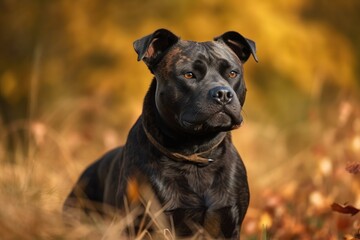 Dog breed English Staffordshire Bull Terrier. Generative AI - obrazy, fototapety, plakaty