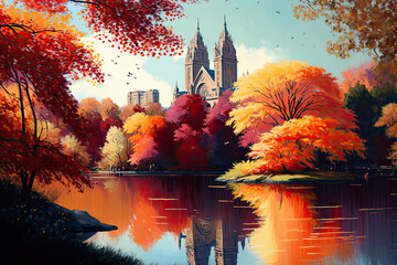 Beautiful foliage colors of New York Central Park,generative artificial intelligence