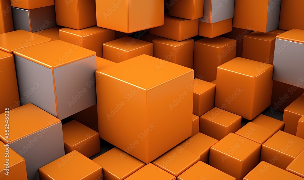 Aufkleber a bunch of orange cubes are stacked up in a room with no one in them or one in the room with no one 