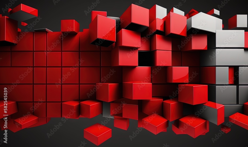 Aufkleber a red and black background with a bunch of cubes on the side of the wall and a black background with