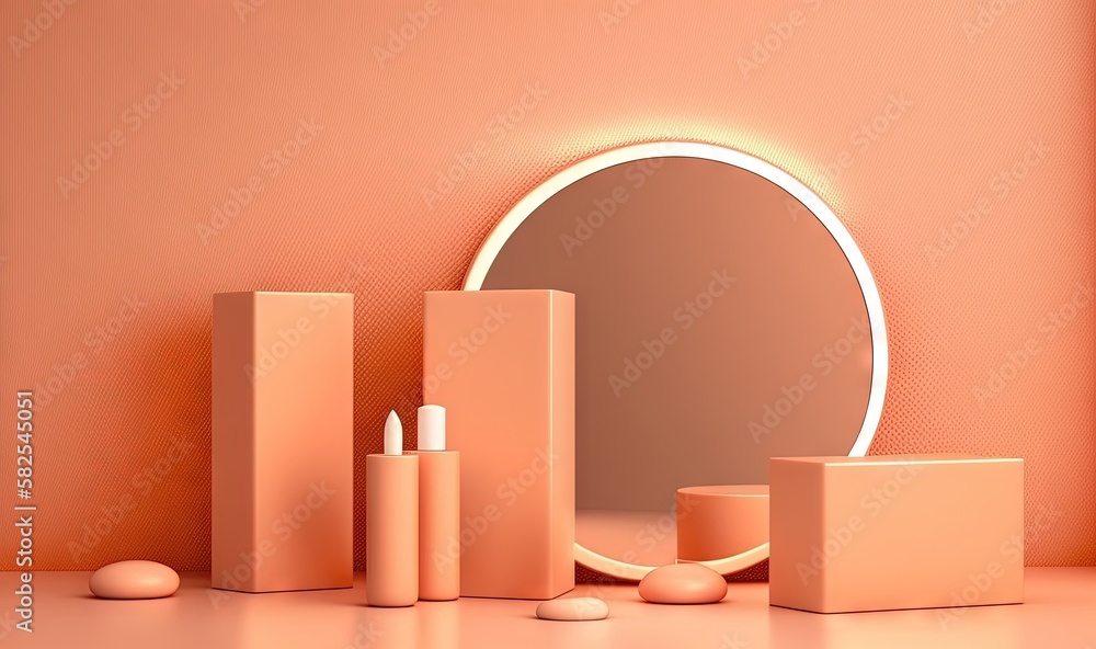 Aufkleber a round mirror sitting next to a set of makeup containers on a counter top next to a round mirror wi