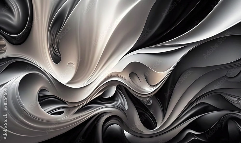 Poster a computer generated image of a black and white swirly background with a white and grey swirl on top