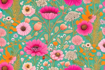 Tuinposter Vintage Floral Wallpaper with Botanical Bouquet Design with Generative AI © Yub