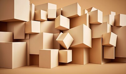  a pile of cardboard boxes stacked on top of each other on a brown surface with a light brown background behind them and a brown background.  generative ai