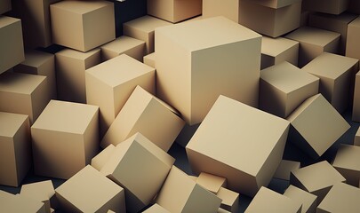  a bunch of boxes that are stacked up in a pile together and one of the boxes has a clock on top of it in the middle of the picture.  generative ai