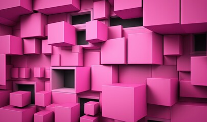  a pink wall with a bunch of cubes on it's sides and a hole in the middle of the wall with a hole in the middle.  generative ai