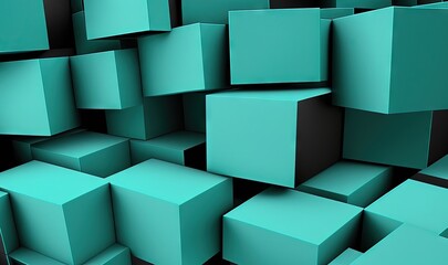  a bunch of cubes that are stacked up in the air with a black background and a blue one in the middle of the picture.  generative ai