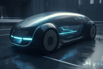 Fototapeta na wymiar A future concept car. A city electric car with autopilot. Futuristic technologies, streamlined design. Generative AI.