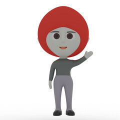 3d cute character waving hand