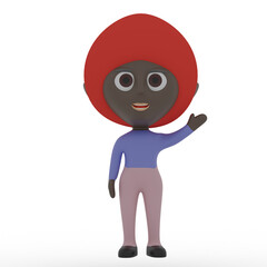 3d cute character waving hand