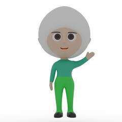 3d cute character waving hand