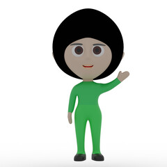 3d cute character waving hand