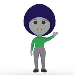 3d cute character waving hand