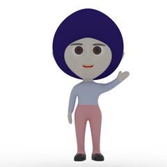 3d cute character waving hand