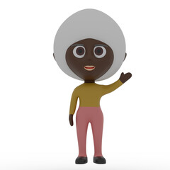 3d cute character waving hand