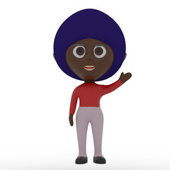 3d cute character waving hand