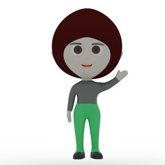 3d cute character waving hand