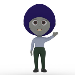 3d cute character waving hand