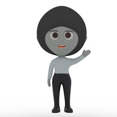 3d cute character waving hand