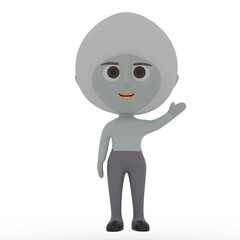 3d cute character waving hand