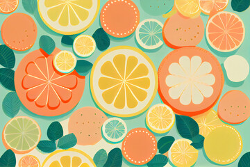 Doodle orange, lemon and abstract elements. Hand drawn pattern illustrations