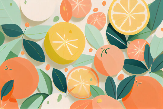 Doodle orange, lemon and abstract elements. Hand drawn pattern illustrations