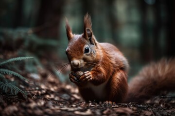 Naklejka na ściany i meble A red squirrel consumes seeds. Generative AI