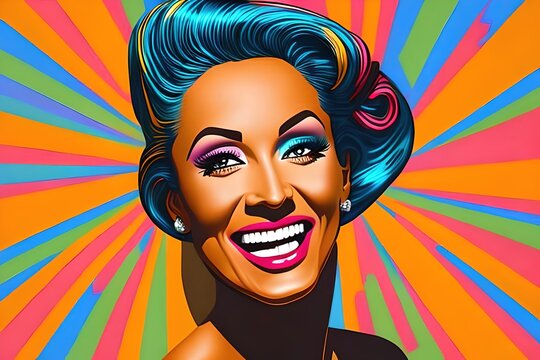 Portrait woman smiling pop art style colorful style. generative ai