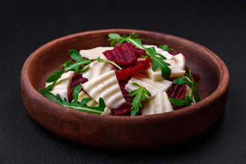 Delicious fresh mozzarella and boiled beets cut into slices