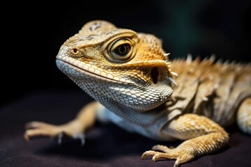 On a table, a beardless dragon lizard. Generative AI