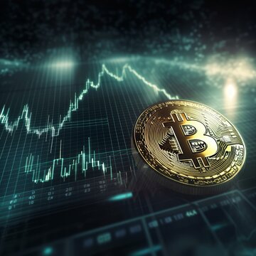 A digital illustration of the Bitcoin, or BTH, symbol. Generative AI.