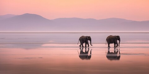 elephants during sunrise, generative ai