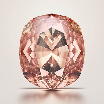 Front view of shining bright morganite gemstone illustration on a light background. Generative AI illustration.