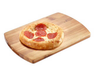 Pepperoni-Pizza-cheese-wood-cutting-board-isolated-white-background