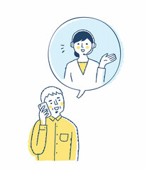 電話で会話するシニア男性とオペレーターの女性