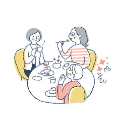 テーブルを囲んでお茶を楽しむ3人の女性