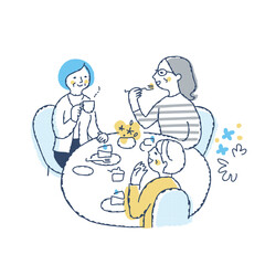 テーブルを囲んでお茶を楽しむ3人の女性