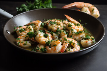 Fototapeta na wymiar shrimp with garlic and parsley, generative AI tools 